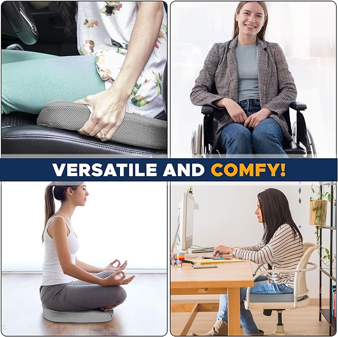 EcoNour Gel Seat Cushion for Tailbone Pain Relief | Computer Chair Cushion for Back Pain | Office Chair Gel Cushion for Coccyx | Ergonomic Anti-Slip Cushion for Sciatica & Lower Back Pain (Gray)