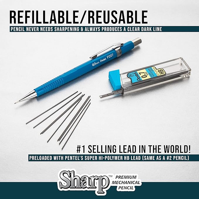 Pentel Sharp Mechanical Pencil (0.5mm), Fine Line, Black Barrel, Pack of 2 (P205BP2)