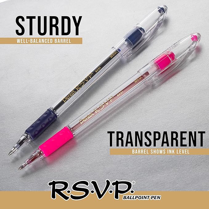 Pentel R.S.V.P. Ballpoint Pen, (0.7mm) Fine Tip, Red Ink, Box of 12 (BK90-B)