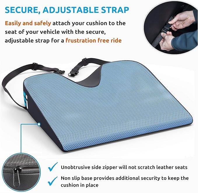 Memory Foam Car Seat Cushion for Driving - Ergonomic Wedge Cushion for Back Pain, Sciatica Relief - Non-Slip Truck Seat Pad for Long Sitting - Office Chair Support 17.5 x 15 x 3.5