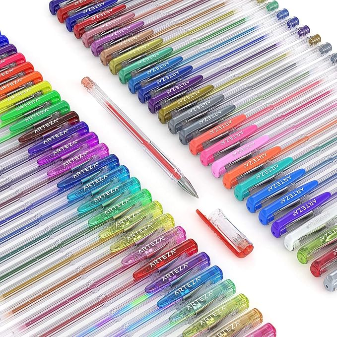 ARTEZA Gel Pens, Set of 60 – Fine Point Colored Ink Pens for Journaling, Adult Coloring, Note-Taking & Decorative Writing, Variety of Finishes