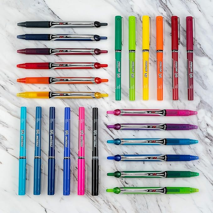PILOT Precise V5 Stick Liquid Ink Rolling Ball Stick Pens, Extra Fine Point (0.5mm) Assorted Ink Colors, 9-Pack (26024)