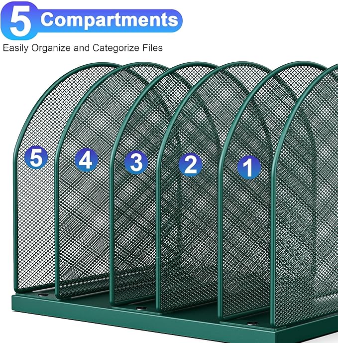gianotter Desktop File Organizer, Desk Organizer with 5 Compartments, Paper Organizer for Desk, Workspace Organizers for Office Supplies (Green)
