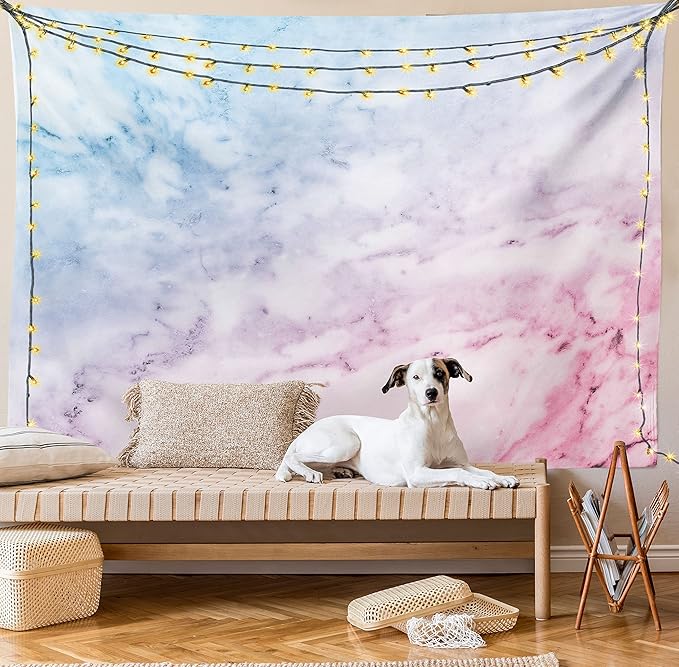 Ambesonne Marble Print Tapestry Twin Size, Pastel Toned Cloudy Crack Lines Stained Antique Shabby Design, Wall Hanging Bedspread Bed Cover Wall Decor, 68" X 88", Pink