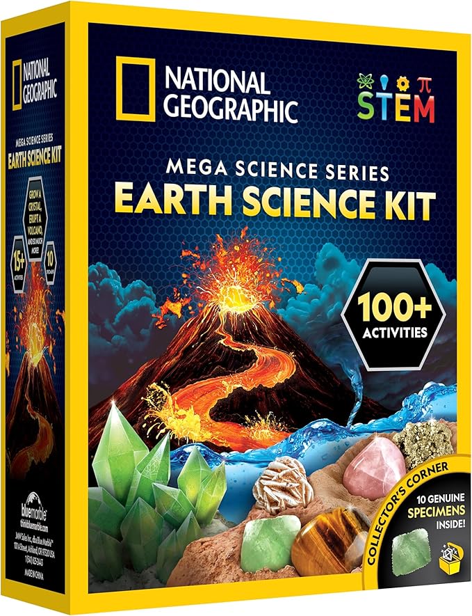 National Geographic Earth Science Kit – 100+ Science Experiments & Activities for Kids, Crystal Growing, Volcano Science Kit, Rock Collection, STEM Project Toy for Boys & Girls (Amazon Exclusive)