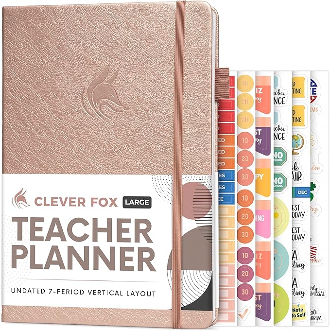 Clever Fox Teacher Planner – School Year Planner with Calendars & Lesson Plans – Teacher Plan Book for Classroom & Homeschool Organization - Undated, 7x10″, Hardcover (Rose Gold)