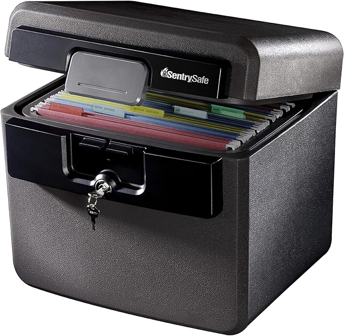 SentrySafe Black Fireproof and Waterproof Safe, File Folder and Document Box with Key Lock, Ex. 14.3 x 15.5 x 13.5 inches, HD4100