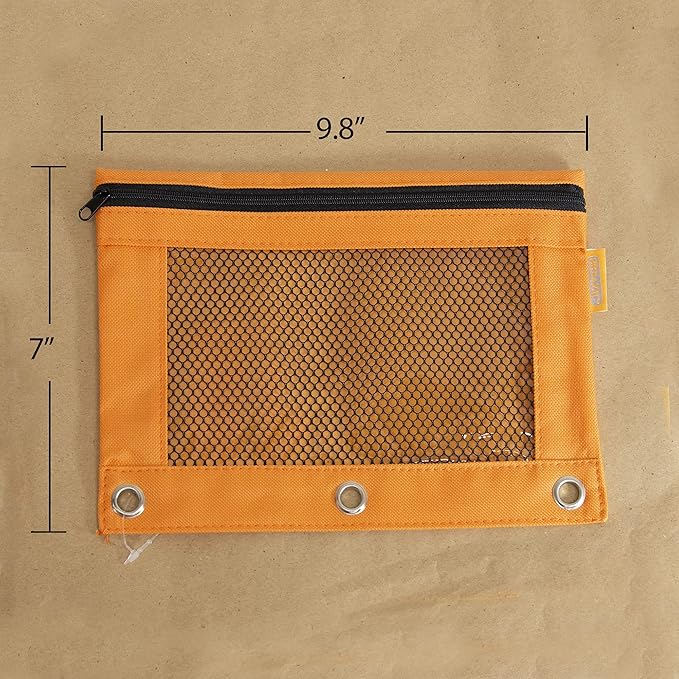 BAZIC Products Pencil Pouch 3 Ring Binder Pouch w/Rivet Enforced Rings Holes, Pastel Color Mesh Window Zipper Pouchesr, 6-Pack
