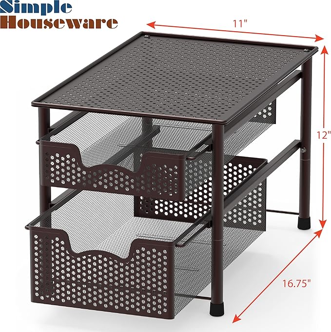 Simple Houseware Stackable 2 Tier Sliding Basket Organizer Drawer, Bronze