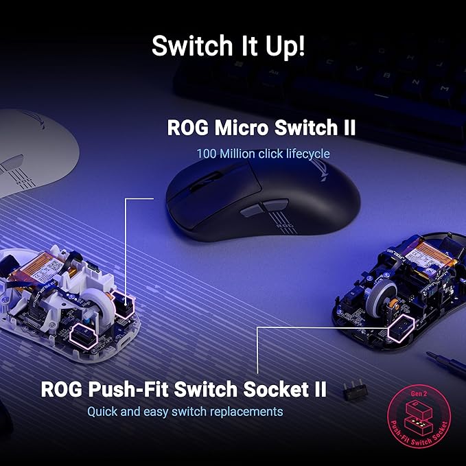 ASUS ROG Keris II Origin Wireless Gaming Mouse – Right-Handed Ergonomic, 65g, Tri-Mode Connectivity, 42K DPI, up to 127Hr Battery, Web-Based Configuration, PC/Mac Support - Black