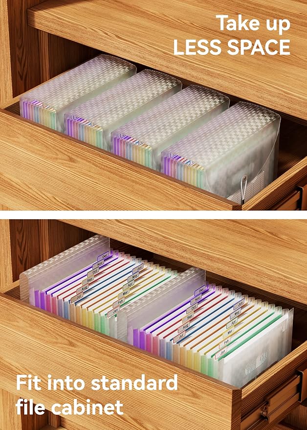 ABC life 12 Pockets Accordion File Organizer Expanding File Folders, Portable Monthly Bill Receipt Document Organiser, Expandable Accordian Filing Folder Letter A4 Size, Colored Tabs (Green)