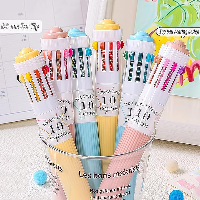 Multicolor Ballpoint Pen 0.8 mm, 10-in-1 Colored Pens Fine Point,Retractable Adult Coloring Books, Bible, Drawing, Note Taking, Art, Journaling Supplies(Skin tone + candy colors + multicolored black)