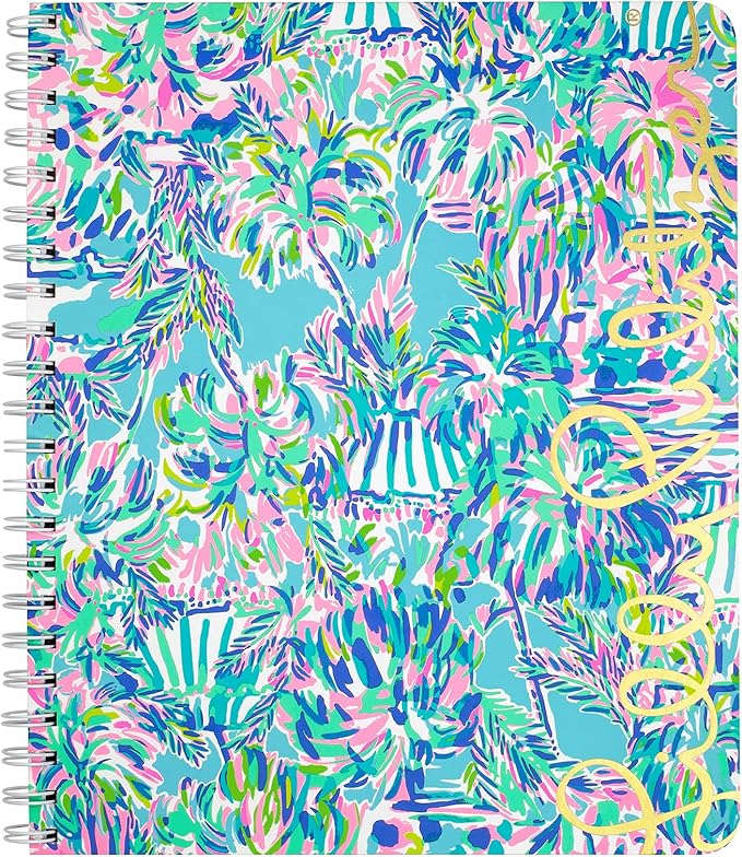 Lilly Pulitzer Large Blue Hardcover Spiral Notebook, 11" x 9.5" with 160 College Ruled Pages, Cabana Cocktail