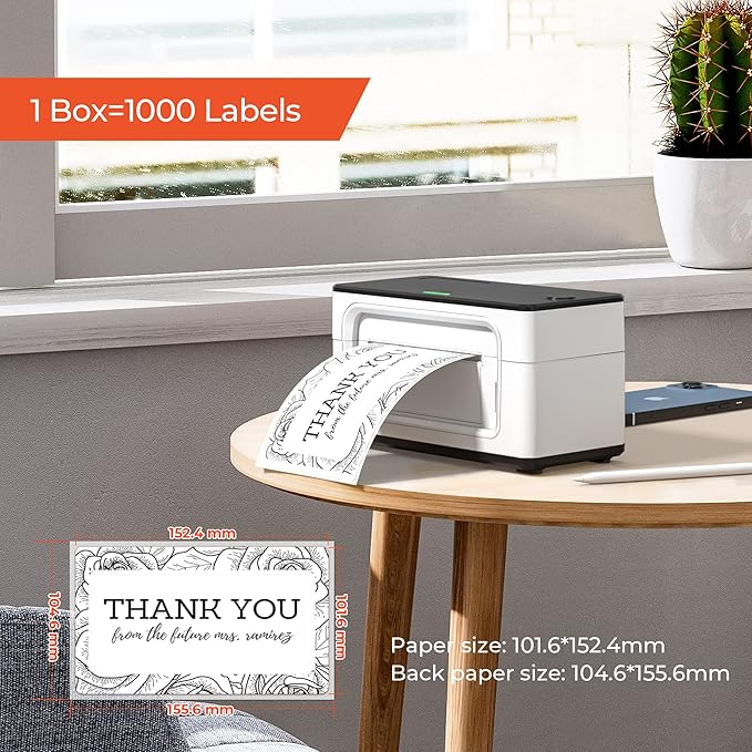 MUNBYN 4x6 Inch Direct Thermal Labels, 1000 Labels/2 Stacks(500 Pcs per Stack), Fanfold Shipping Label Paper for Thermal Printers, Permanent Adhesive Mailing Postage Labels for Shipping Packages