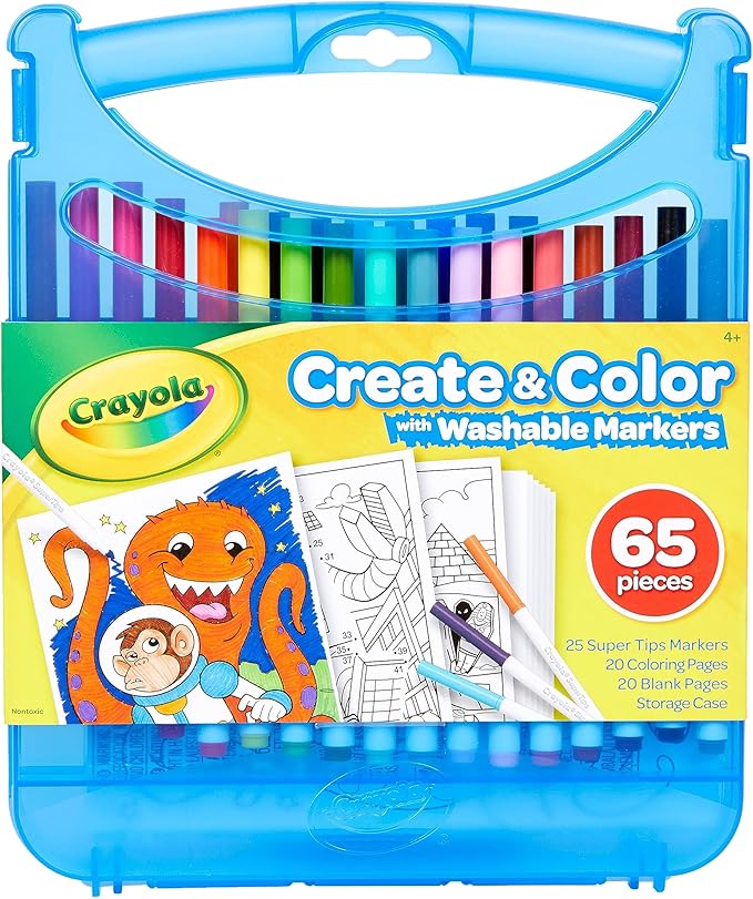 Crayola Super Tips Coloring Art Case with Coloring Pages, Kids Gift, 65+ Pieces, Packaging May Vary