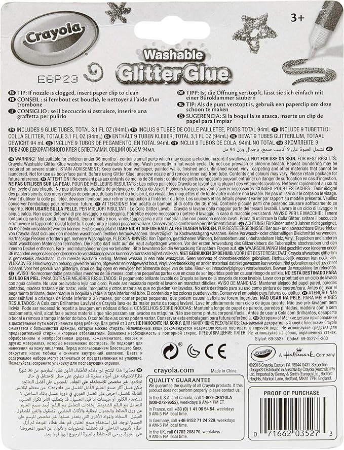 Crayola Washable Glitter Glue Pens, 9 Count, Colors may vary