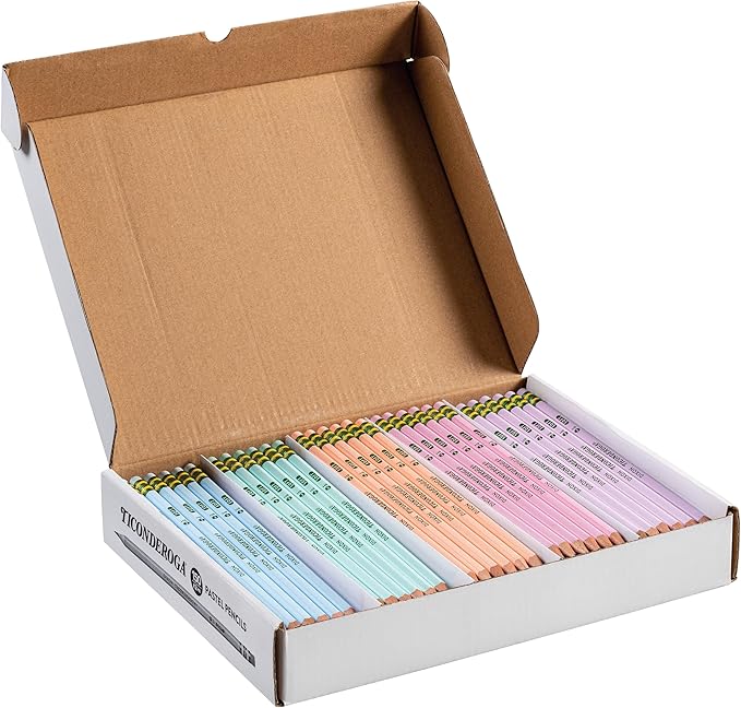 Ticonderoga Wood-Cased Pencils, Pre-Sharpened, 2 HB Soft, Pastel Colors, 150 Count