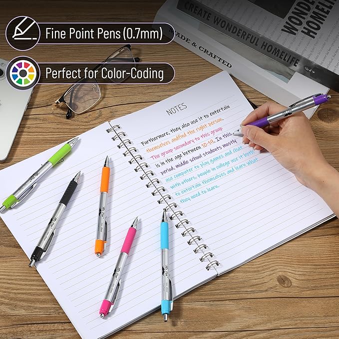 Mr. Pen No Bleed Pens, Bible Pens, Fine Tip, Assorted Color, Pack of 6
