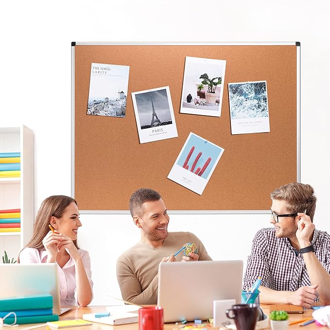 Amazon Basics Rectangular Bulletin Board, Cork Board for Wall, Vision Board for Classroom and Office, Aluminum Frame, 35" x 47", Brown