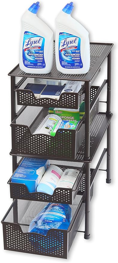 Simple Houseware Stackable 2 Tier Sliding Basket Organizer Drawer, Bronze