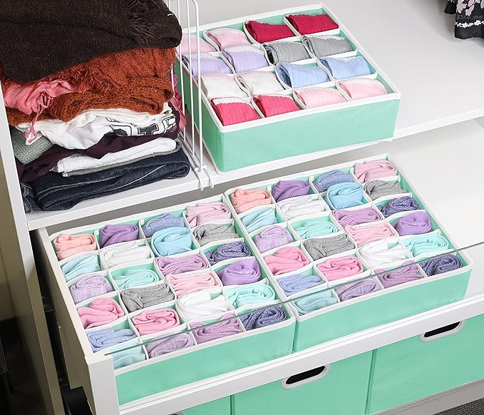 Simple Houseware Sock Drawer Organizer for Dresser/Closet/Bedroom, 3 Pack, Turquoise