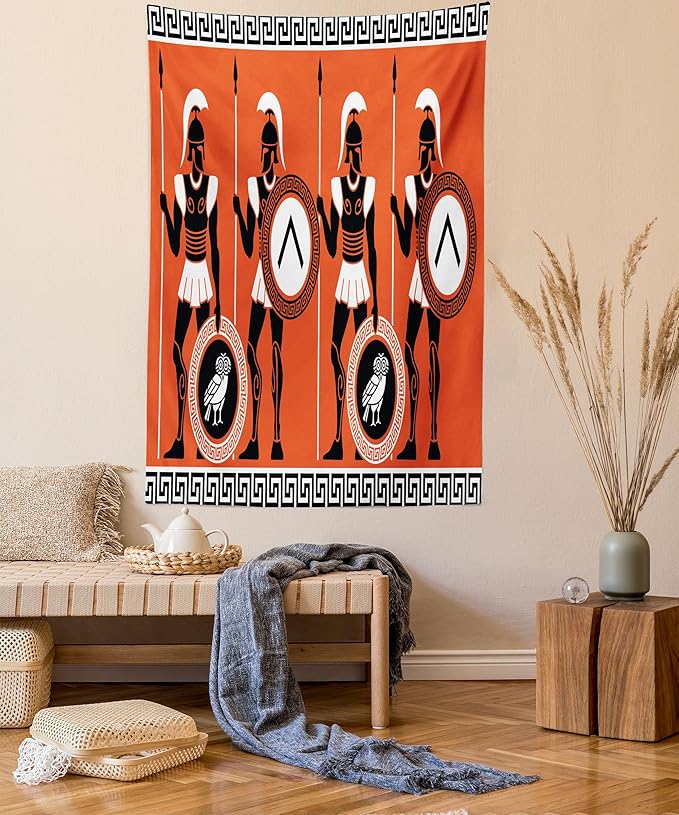Ambesonne Retro Tapestry, Historical in Greece Theme Cultures, Wall Hanging for Bedroom Living Room Dorm Decor, 60" X 80", Orange Black White