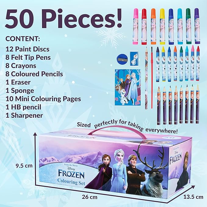 Disney Colored Pencils Art Supplies Kids Set Coloring Stationery Girls Drawing Pencils Supplies Travel Case with Crayons Arts and Crafts for Kids 4-12 (Multicolor Frozen)