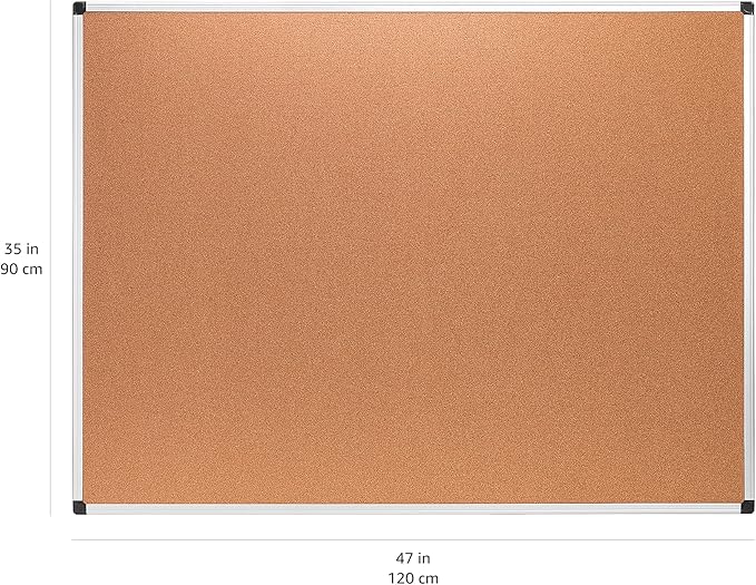 Amazon Basics Rectangular Bulletin Board, Cork Board for Wall, Vision Board for Classroom and Office, Aluminum Frame, 35" x 47", Brown