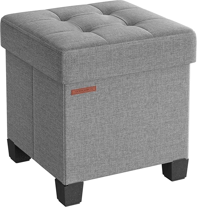 SONGMICS Storage Ottoman, Small Ottoman Foot Rest with Legs, 15 x 15 x 15.7 Inches Foot Stool, Load up to 660 lb, for Living Room, Bedroom, Dorm, Dove Gray ULSF014G02