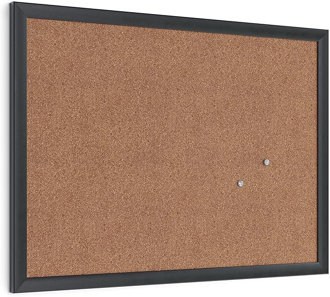 U Brands Cork Bulletin Board, 17" x 23", Black Wood Frame