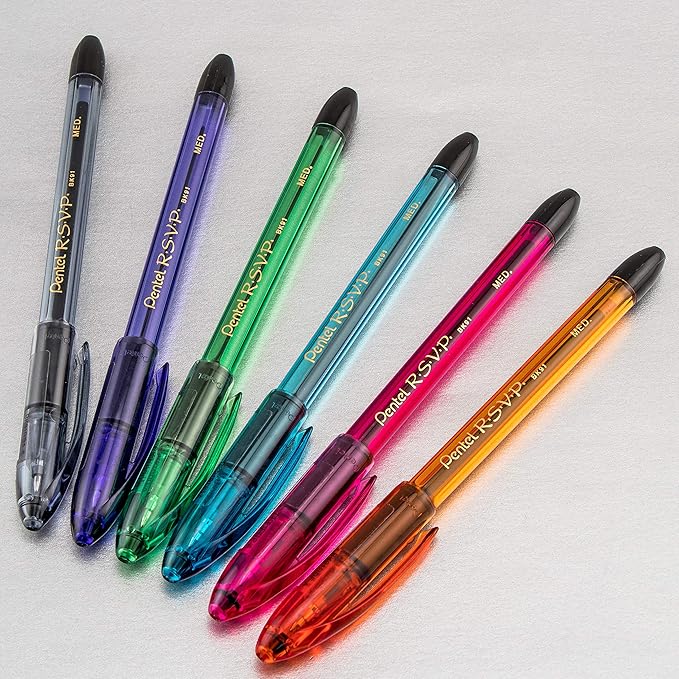 Pentel RSVP Razzle-Dazzle Ballpoint Pen, (1.0mm) Medium Line, Pink Barrel, Black Ink, Box of 12 (BK91RDP-A)