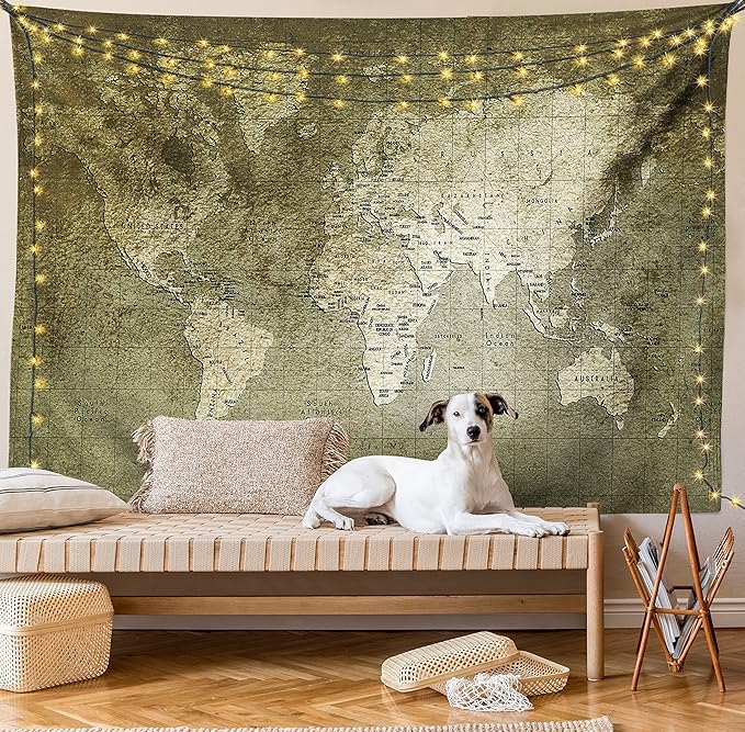 Ambesonne Antique Tapestry King Size, Old World Map Texture Nostalgic Plan Atlas Trace of Life, Wall Hanging Bedspread Bed Cover Wall Decor, 104" X 88", Khaki Beige