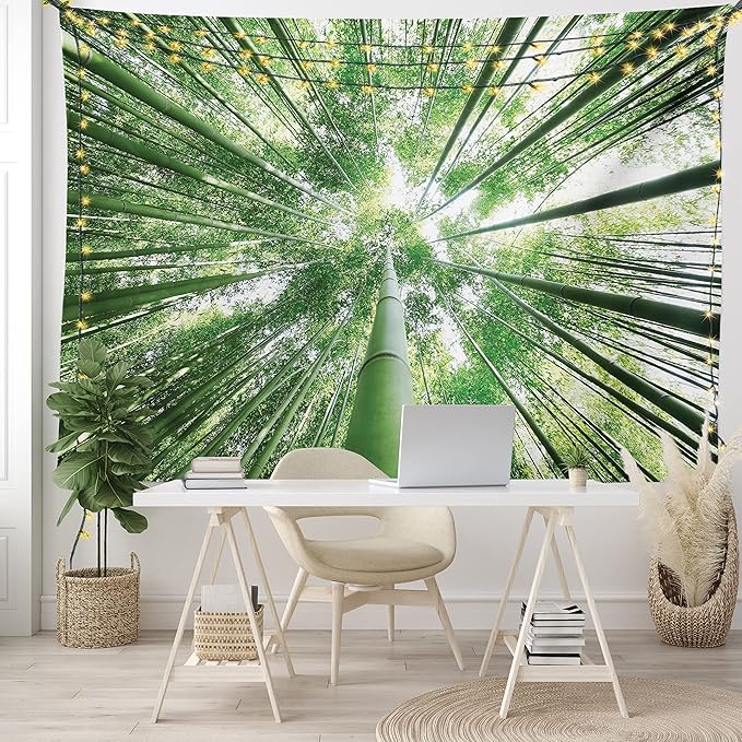 Ambesonne Forest Tapestry King Size, Tropical Rain Forest Tall Trees in Exotic Style Nature Theme Image Sky from Woodland, Wall Hanging Bedspread Bed Cover Wall Decor, 30" X 45", Green