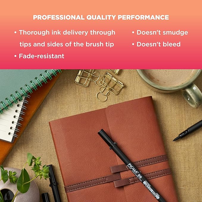 SAKURA Pigma Professional Brush Pens - Archival Black Ink Pens - Pens for Lettering, Modern Calligraphy, or Drawing - Brush Nibs - 3 Pack