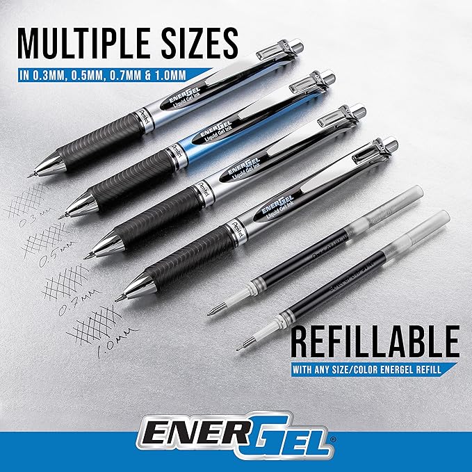 Pentel EnerGel RTX Retractable Liquid Gel Pen, (0.7mm), Medium Line, Metal Tip, Assorted Ink Colors, 20 Pack (BL77BP20M)