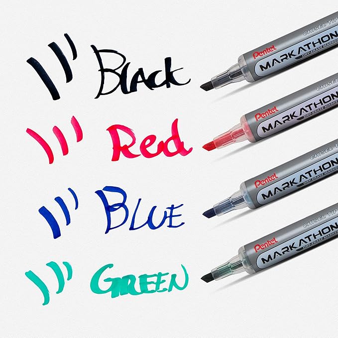 Pentel Markathon Pump Dry Erase Marker, Chisel Tip, Assorted Colors, 4 Pack (MWL6SXBP4M)